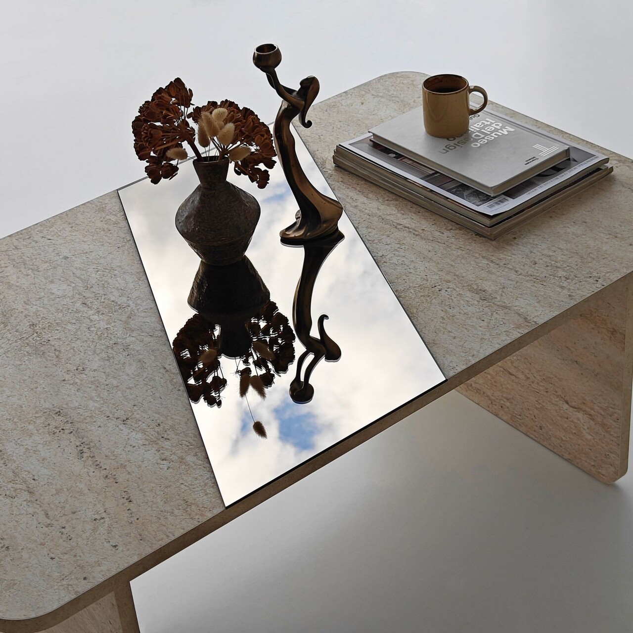 Masuta de cafea, Hanah Home, Favorite, 120x38x60 cm, Bronz / Travertin - imagine 7