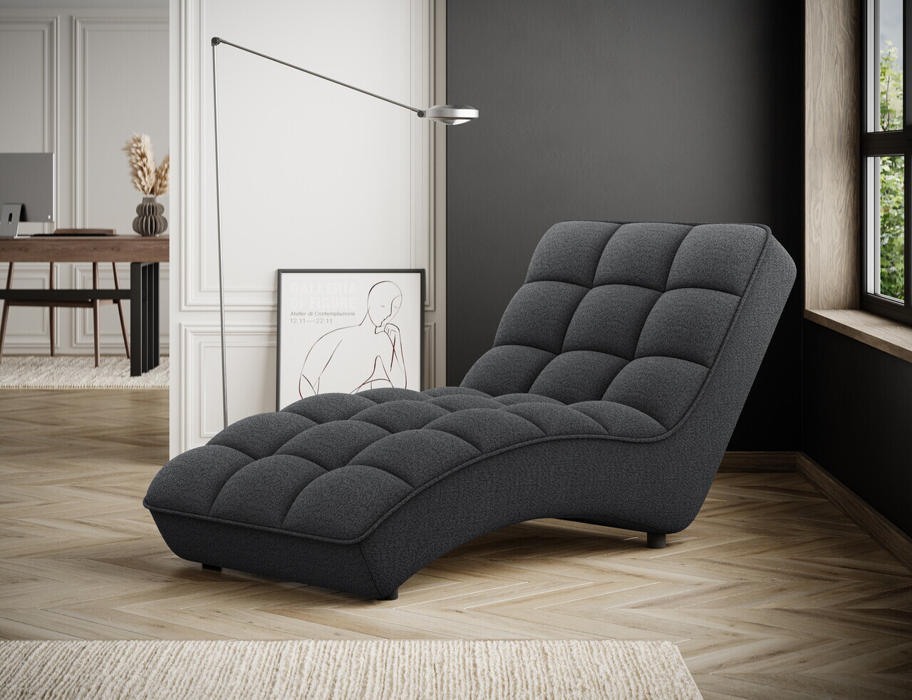 Sezlong living ELTAP, LOR-05ROY, Loren, 170x85x85 cm, poliester, gri inchis - view 2