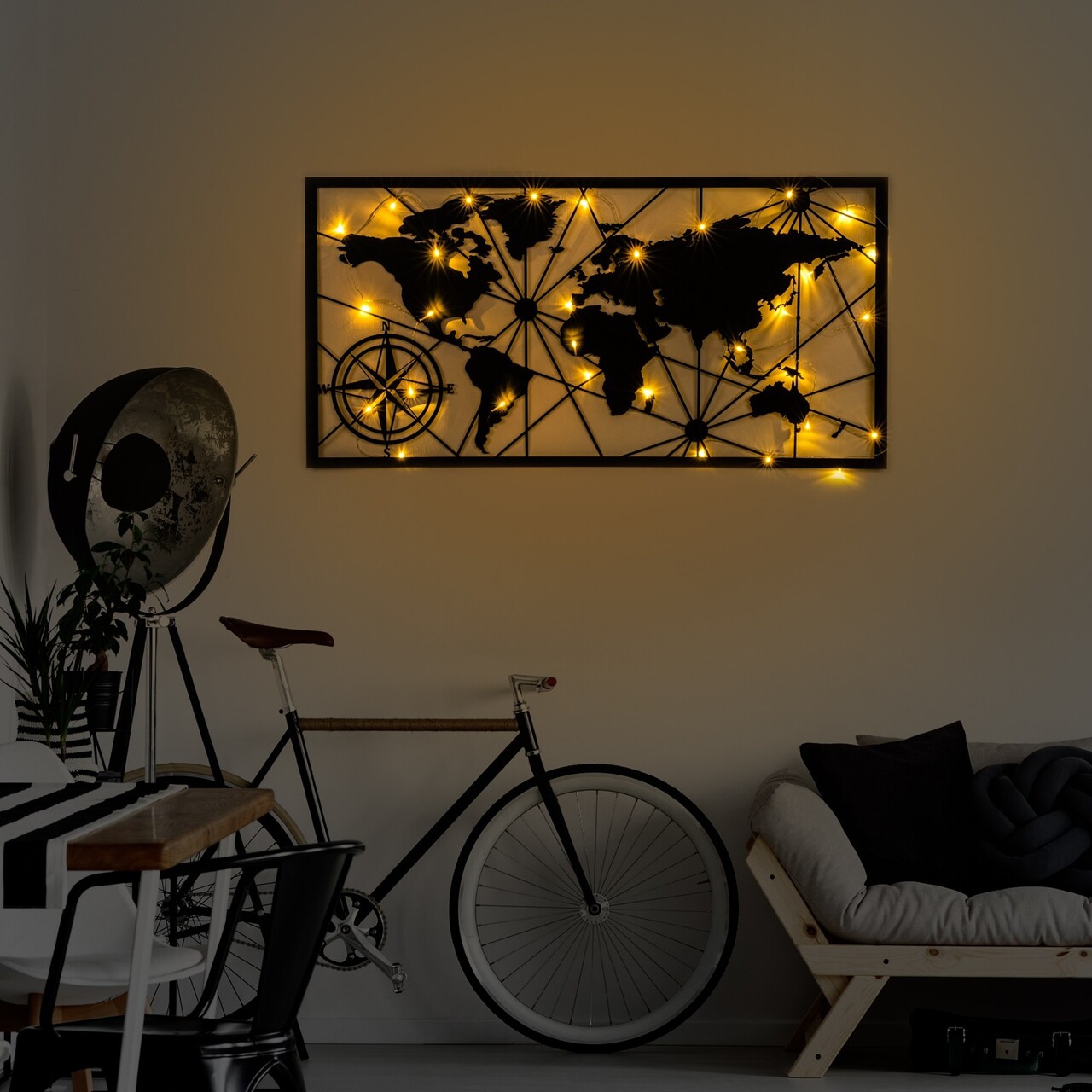 Decoratiune de perete, World Map Led 452, Dimensiune: 60 x 120 cm, Negru - view 3