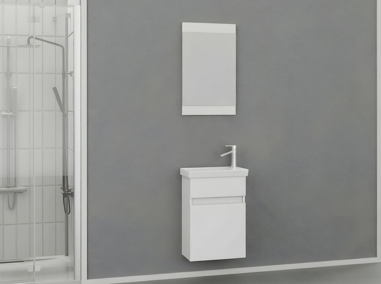 Set mobilier de baie (2 piese), Hanah Home, Mare 45, Alb mat - view 2