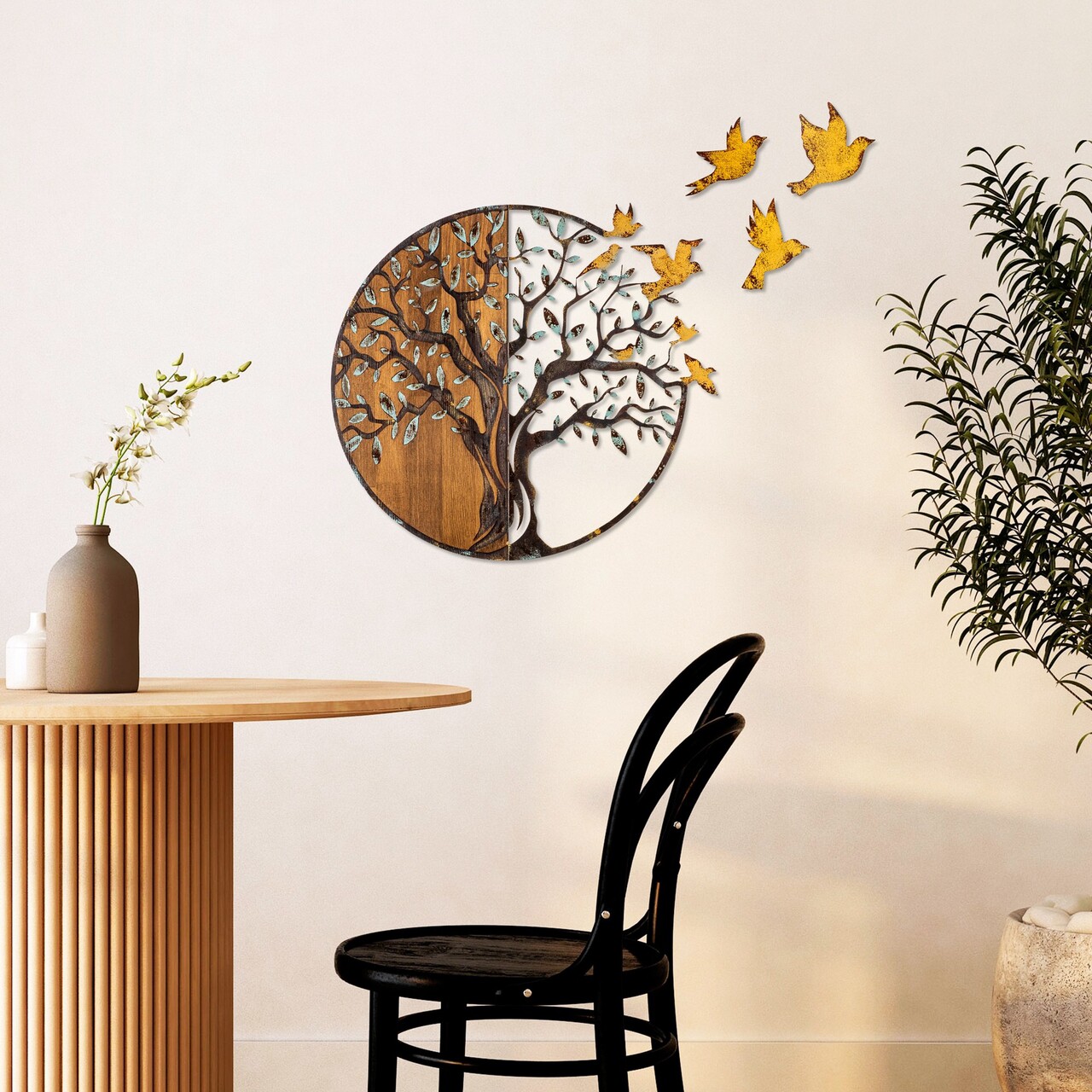 Decoratiune de perete, Tree And Birds, Lățime: 92 cm Înălțime: 71 cm Adâncime: 3 cm, Multicolor - view 3