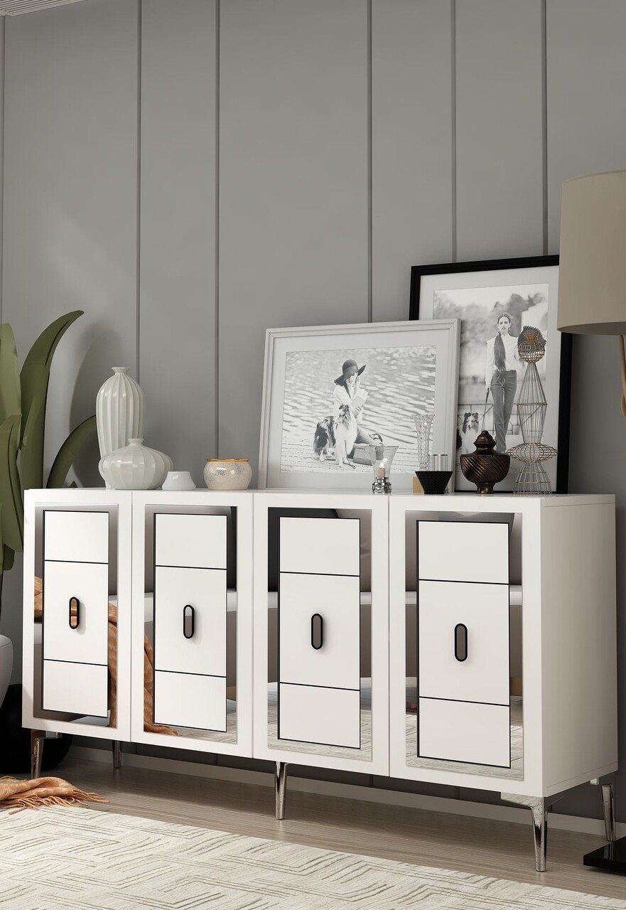 Consola, Hanah Home, Orion, 150x75x35 cm, PAL , Alb / Argintiu - view 2