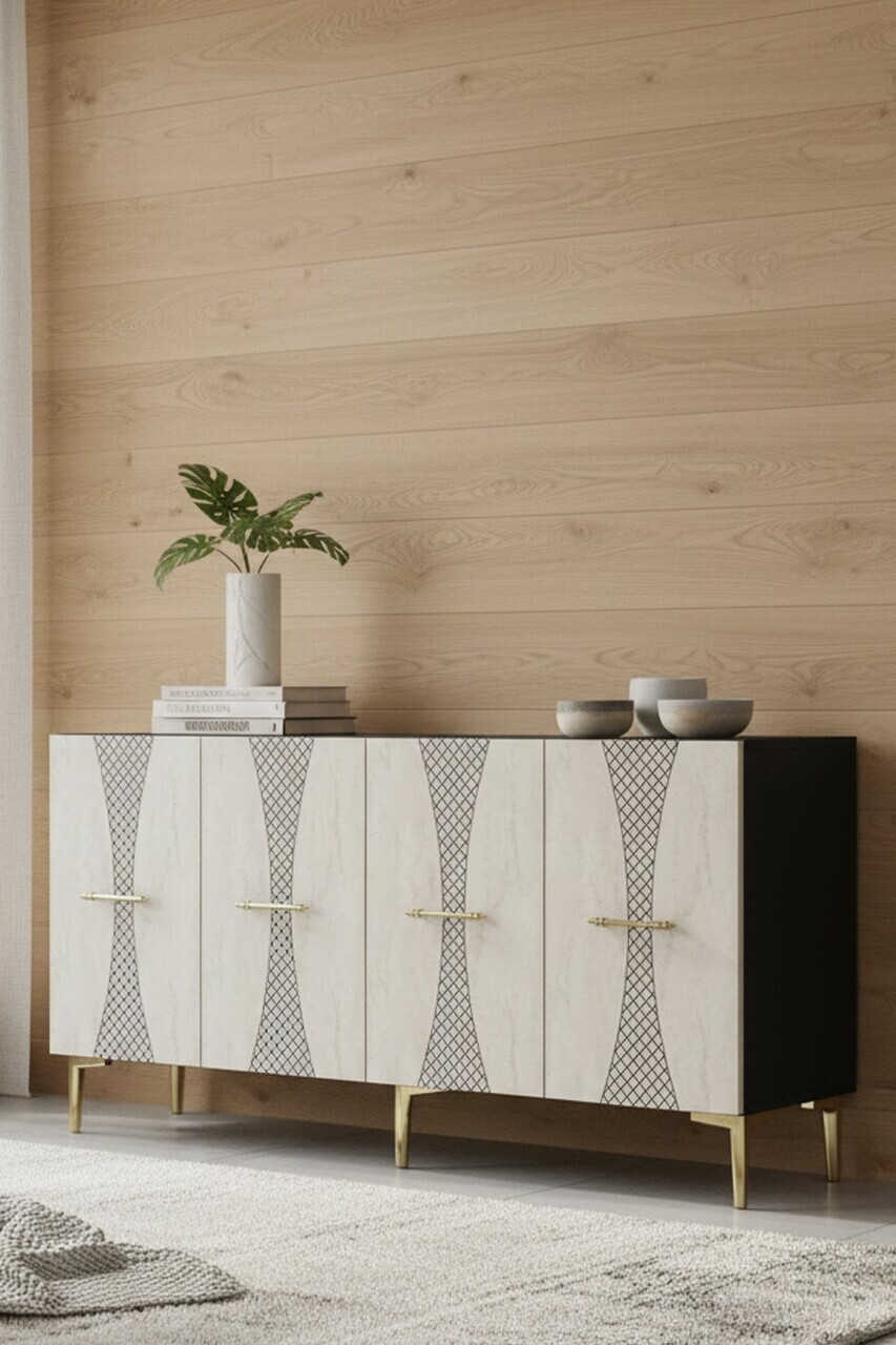 Consola, Hanah Home, Slim 150, 150x75x32 cm, Antracit / Travertin / Auriu — imaginea 3