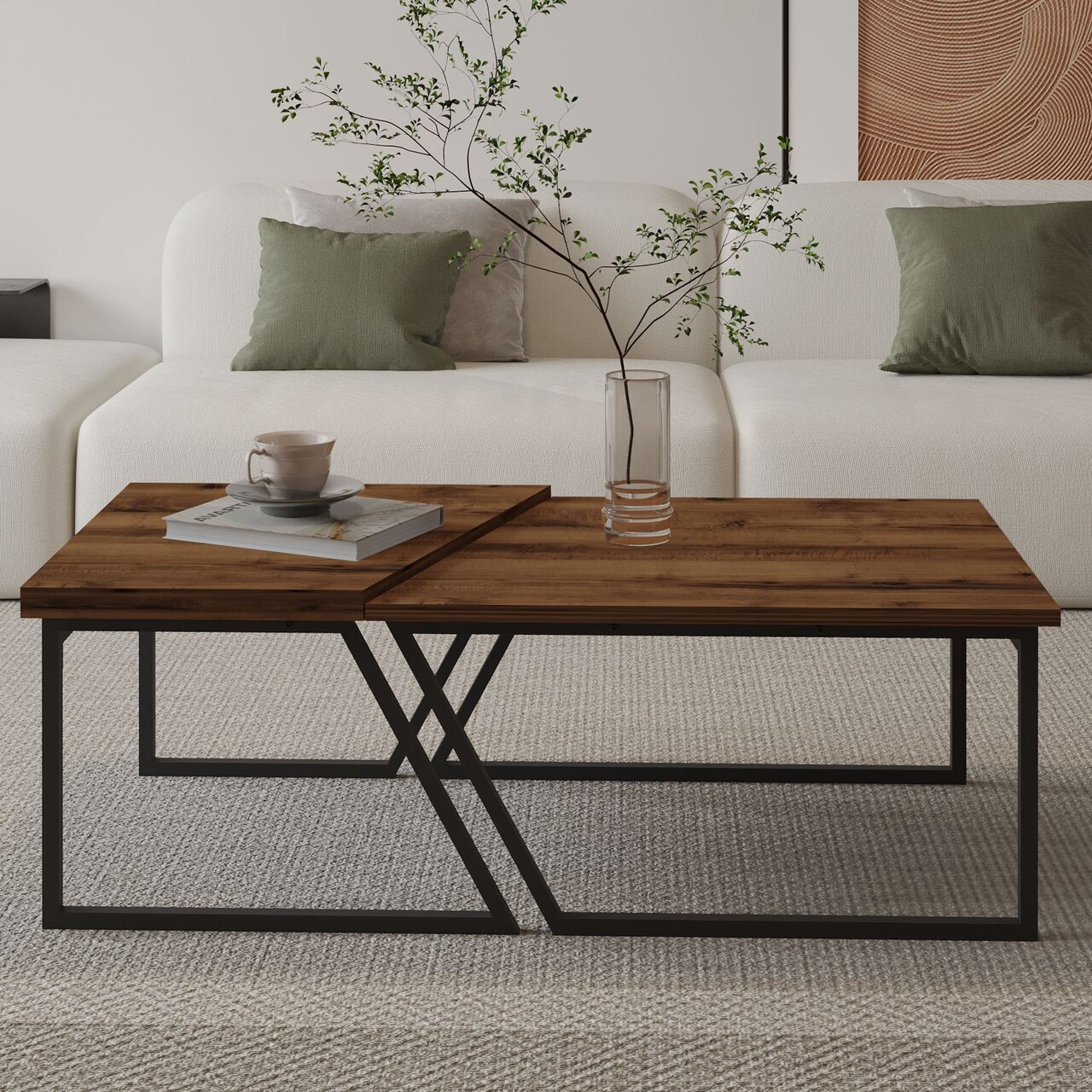 Set masute de cafea, Hanah Home, Verona P0024623, PAL, Nuc rustic - imagine 2