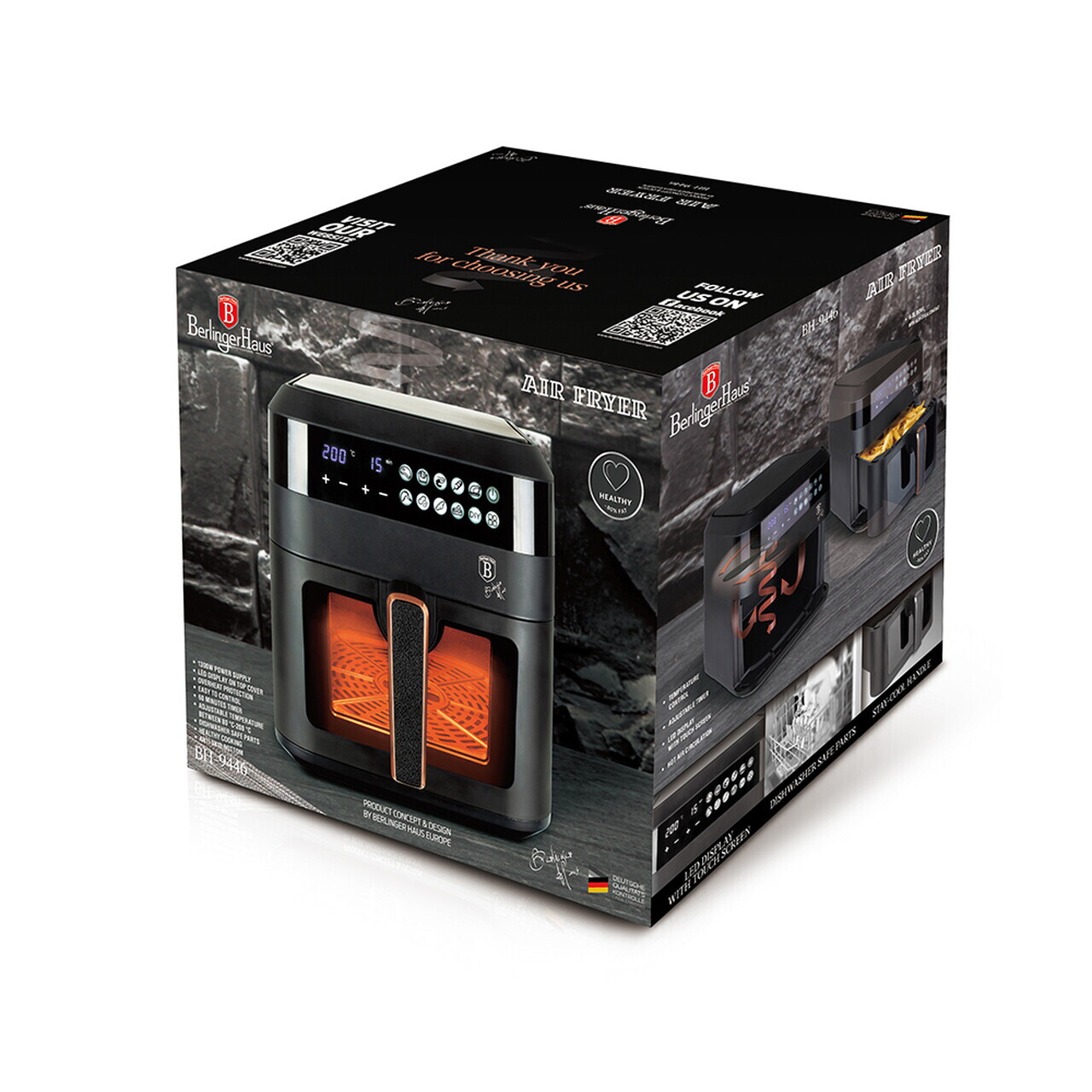 Friteuza cu aer cald si fereastra Berlinger Haus, Black Rose, 6.3 L, 1300W, negru - imagine 11