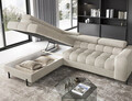 Coltar extensibil stanga 5 locuri ELTAP, LT-18ROY, Ferucce, 276x200x93 cm, lemn/poliester, bej deschis