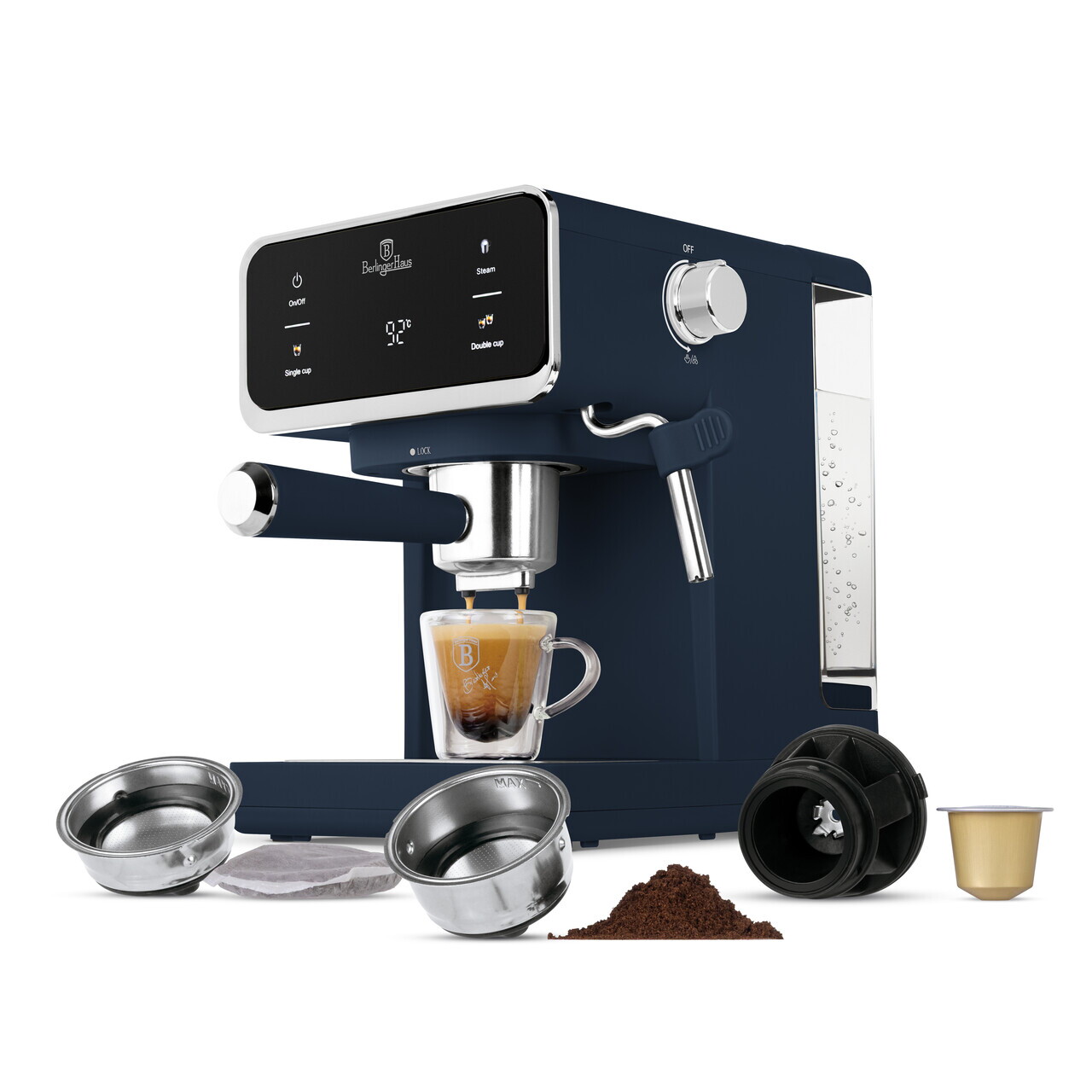Espressor digital 3 in 1 Berlinger Haus, Deep Sea, 950W, 21x25.9x28 cm, inox, albastru mat - view 2