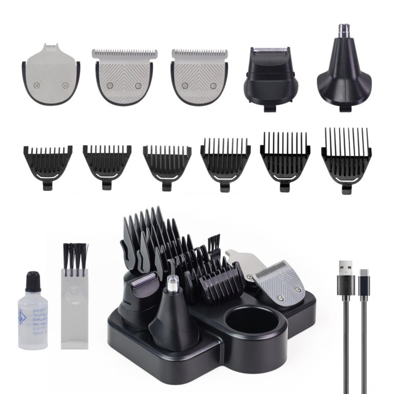 Set de ingrijire pentru barbati 12 in 1 Beper, 4x4x16.5 cm, ABS/otel, negru - view 5