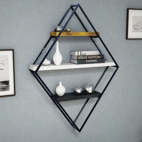 Raft pentru perete west, puqa design, 70x21x980 cm, antracit/alb/galben