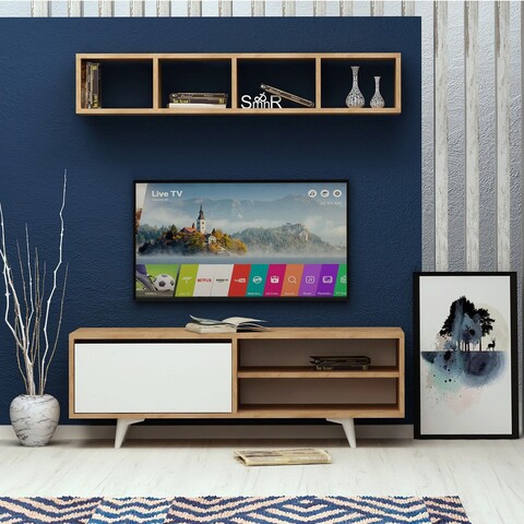 Comoda tv, mod design, duku, stejar / alb