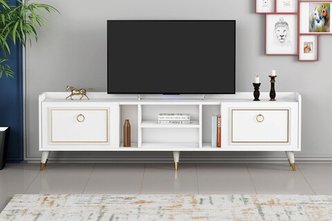 Comoda tv, coraline, rudy v2, 180x55x35 cm, aur alb
