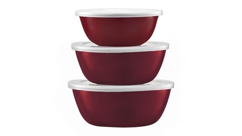 Set 3 boluri cu capac emalia olkusz, 14/16/18 cm, otel emailat, visiniu