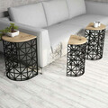 Set masute 3 piese, Hommy Craft, Stil Metal Ferforje, Stejar / Negru