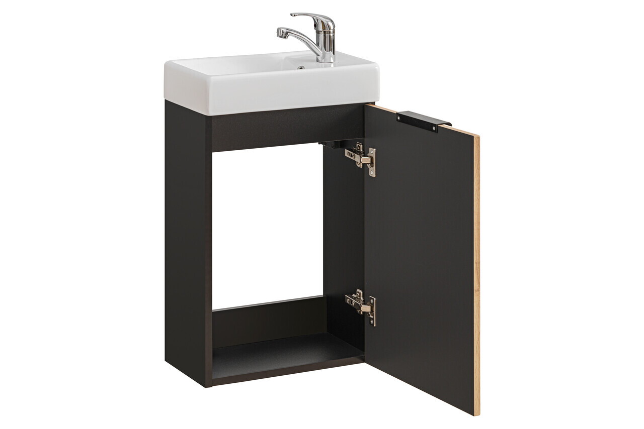 Set dulap de baie cu lavoar, 40 cm Vedea, Xilo, Comad, MDF/PAL laminat, stejar wotan/ gri piatra — imaginea 2