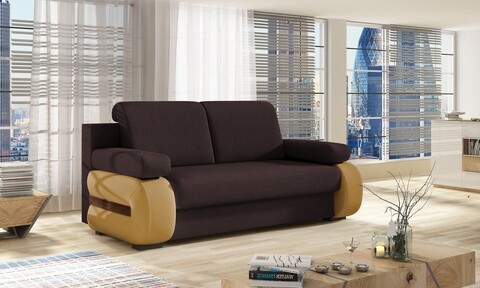 Canapea extensibila 3 locuri ELTAP, Laura, 202x79x84 cm, lemn/poliester, maro inchis/galben
