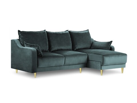 Coltar extensibil reversibil, Pansy, Mazzini Sofas, 4 locuri, cu lada de depozitare, 220x150x90 cm, catifea, albastru petrol