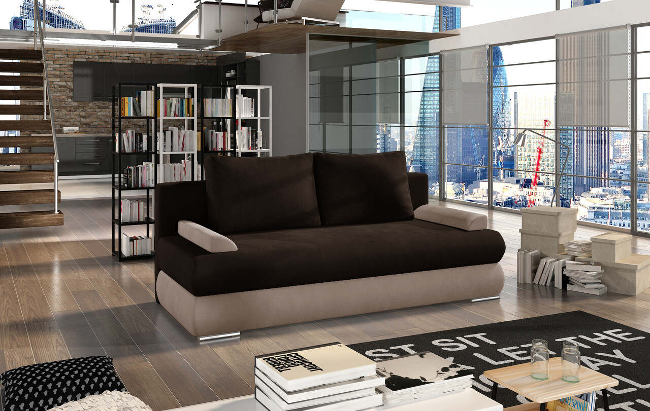 Canapea extensibila 3 locuri ELTAP, Milo, 213x95x90 cm, lemn/poliester, maro inchis/bej
