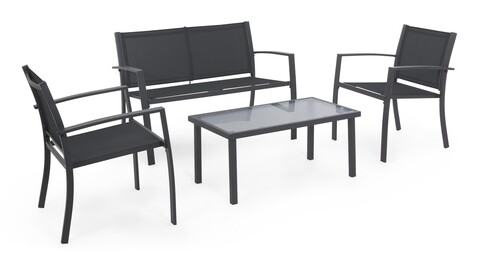 Set mobilier pentru gradina/terasa 4 piese Peder, Bizzotto, otel/textilena 2×1, gri carbune ?Seturi