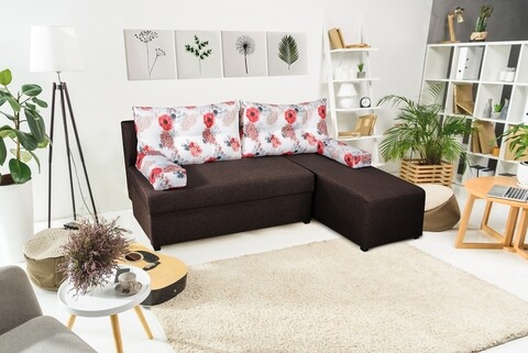 Poza Coltar extensibil reversibil Modena Coffee Roses Flower 206x145x80 cm cu lada de depozitare