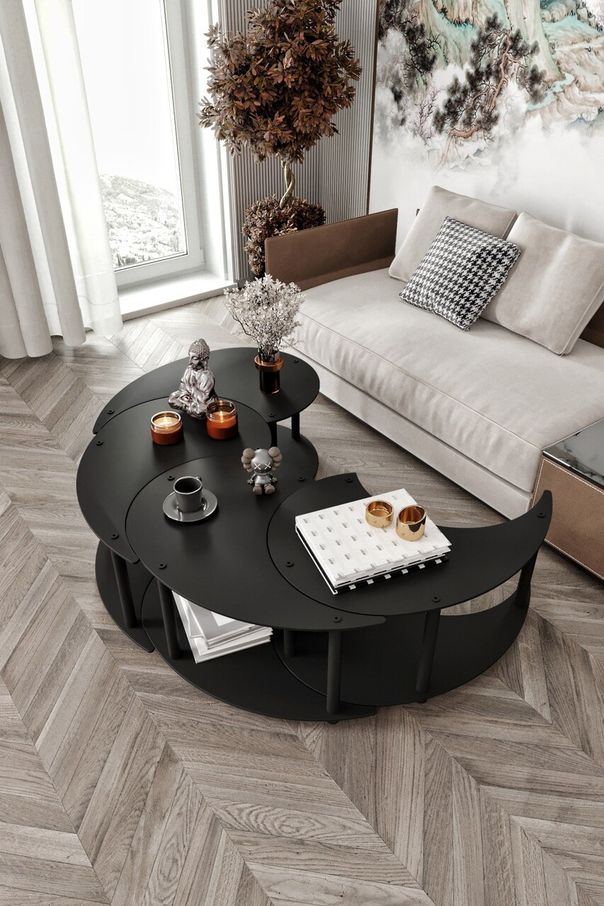 Set masute de cafea, Hanah Home, Yin Yang 4 70, MDF , Negru - view 3