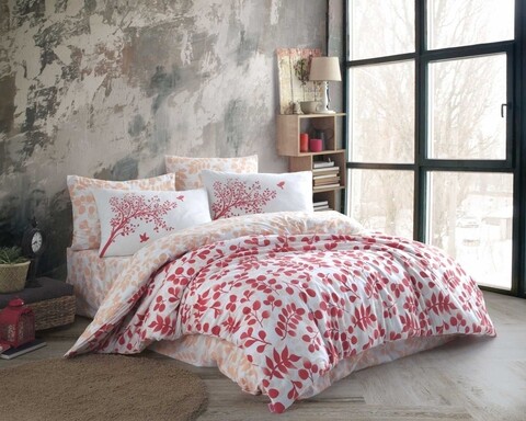 Lenjerie de pat pentru o persoana, 3 piese, 160x220 cm, 100% bumbac ranforce, hobby, silvia, rosu
