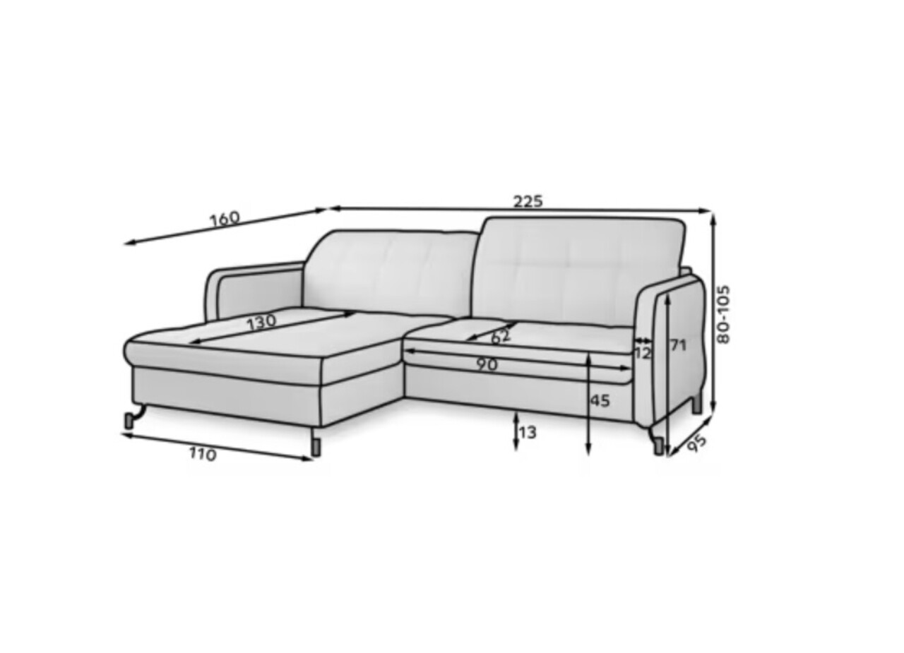 Coltar extensibil stanga 3 locuri ELTAP, Lore-144, Lorelle, 225x160x105 cm, lemn/poliester, negru