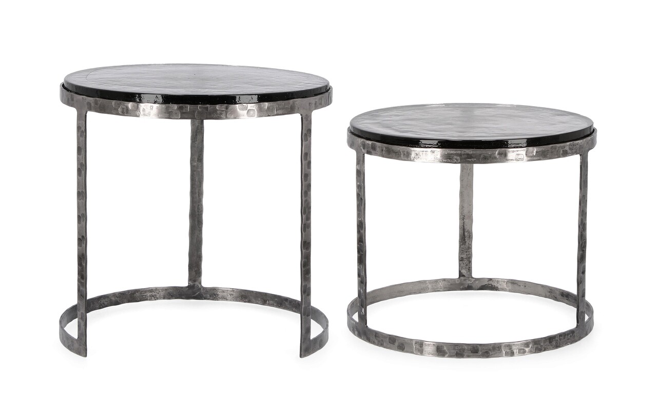 Set 2 masute de cafea Zayla, Bizzotto, 46x45 cm, otel antichizat/sticla handmade - 2 | YEO
