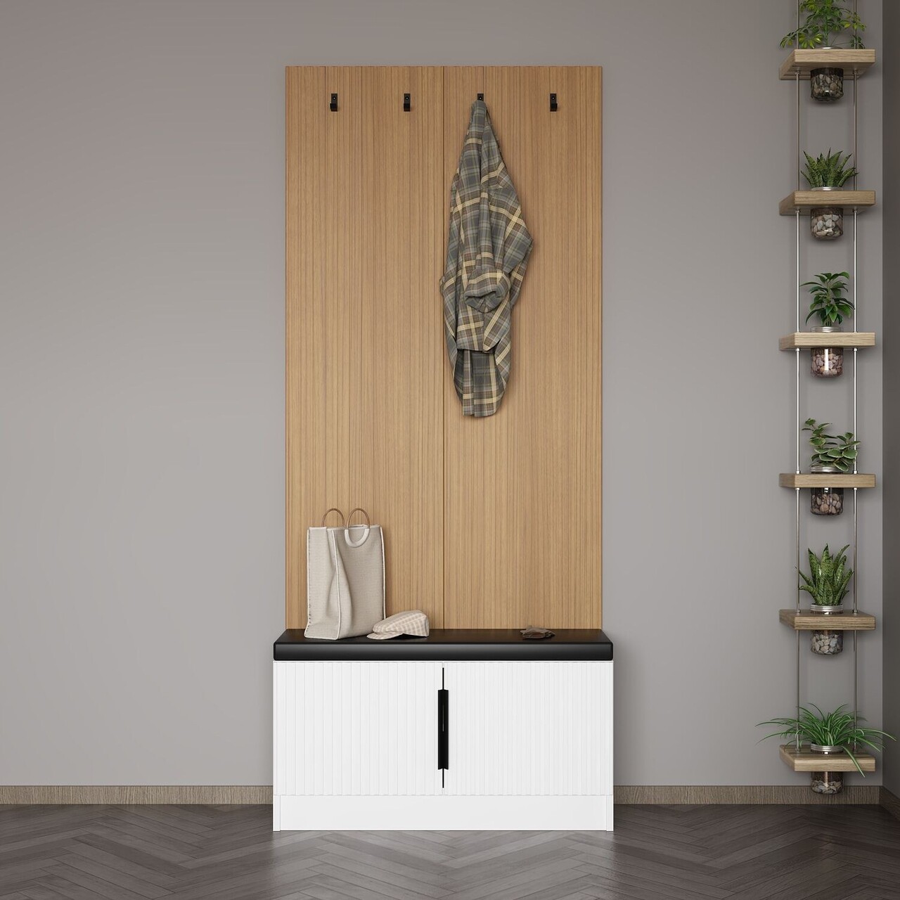 Cuier de perete, Minerva, Noah, 90x210x35 cm, PAL, Alb - 1 | YEO