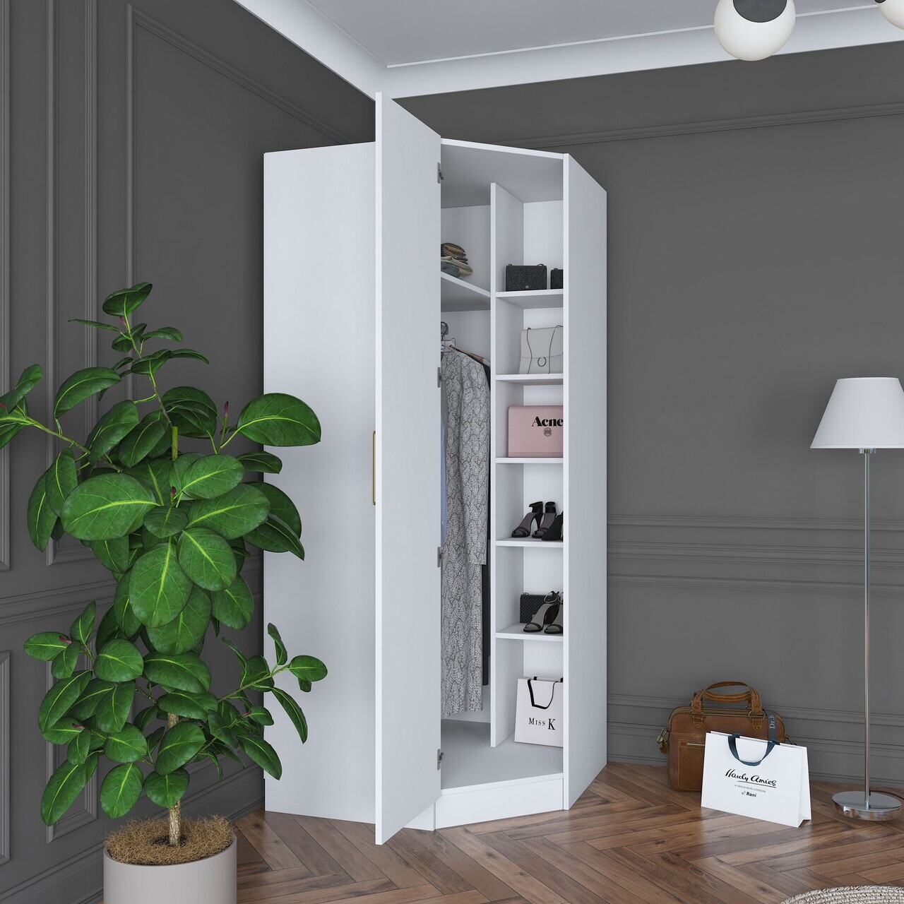 Dulap pentru haine, Hanah Home, BA183, 91x210x57.5 cm, PAL melaminat, Alb - view 5