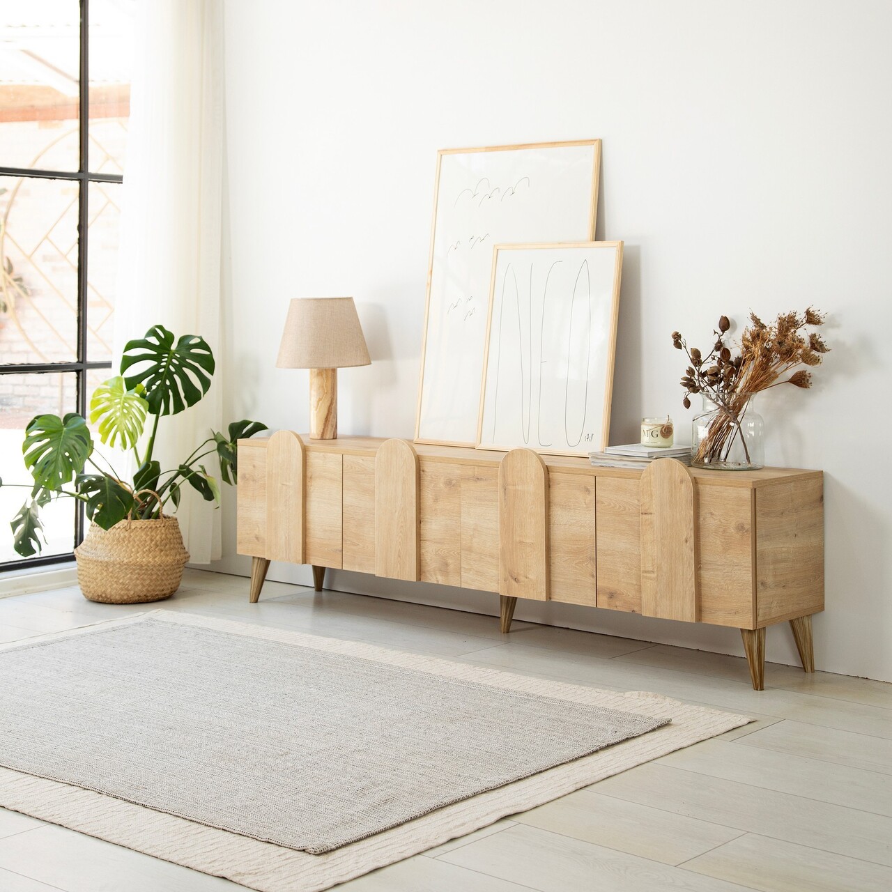 Comoda TV, Neostill, New Line, 180x50x35 cm, Cadru: PAL MELAMINAT 100%., Stejar - 1 | YEO
