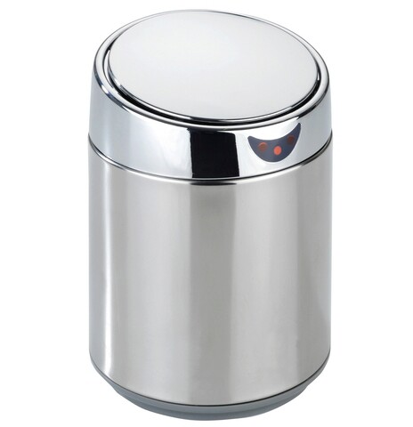 Cos de gunoi pentru cosmetice, maximex, senso, 12.5 x 12.5 x 18 cm, 0.8 l, inox, gri