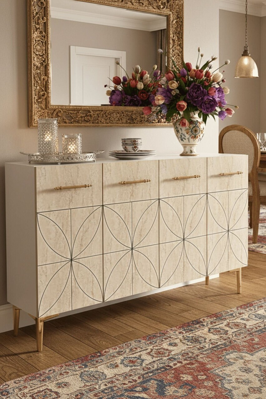 Consola, Hanah Home, Eliz 120, 120x75x32 cm, Alb / Travertin — imaginea 2
