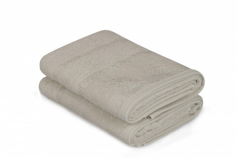 Set 2 prosoape de maini 50x90 cm, 100% bumbac, soft kiss, corona beige