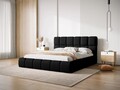 Pat tapitat cu tablie si lada depozitare, Bellis, Micadoni Home, BL, 160x200 cm, catifea, albastru inchis