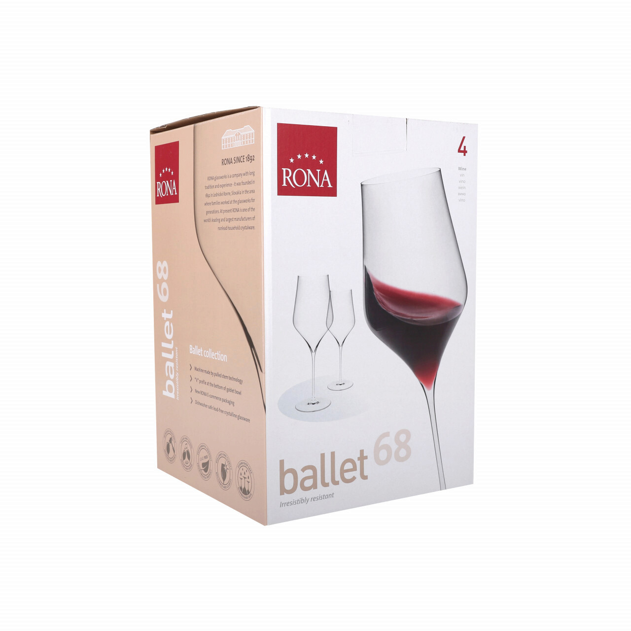 Set 4 pahare pentru vin Ballet, Rona, 680 ml, sticla, transparent