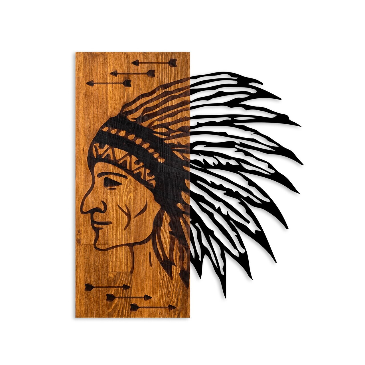Decoratiune de perete, Apachi, Lățime: 50 cm Înălțime: 58 cm Adâncime: 3 cm, Nuc / Negru — imaginea 5