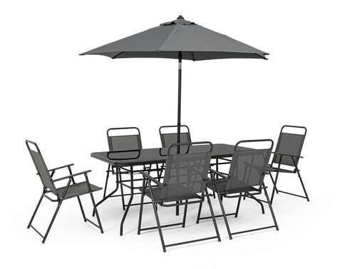 Set mobilier de gradina 8 piese Pompei, Bizzotto, pentru 6 persoane, otel/sticla temperata/textilena 2x1, antracit
