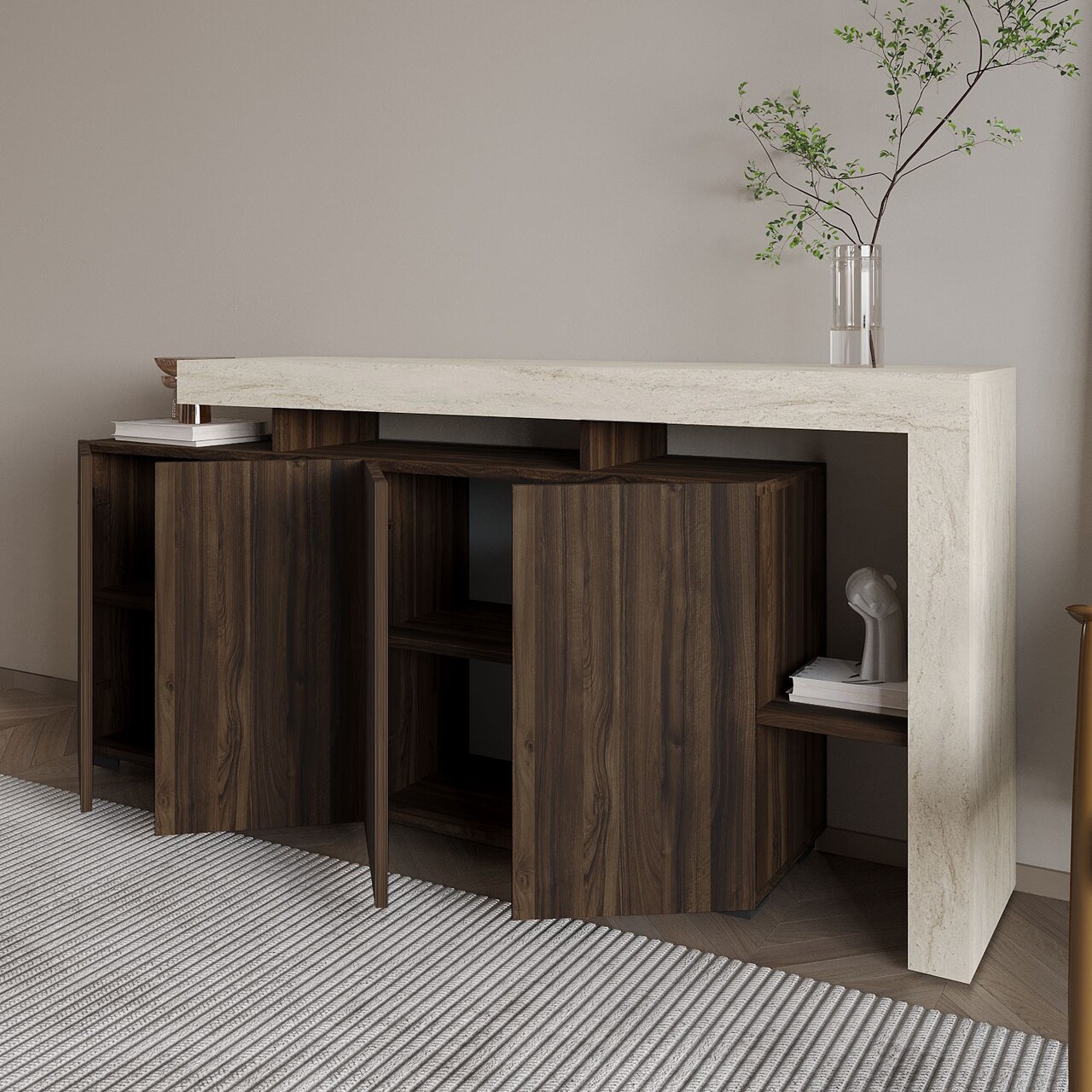 Consola, Hanah Home, Beliz, 170x80x35 cm, Travertin / Nuc - view 4
