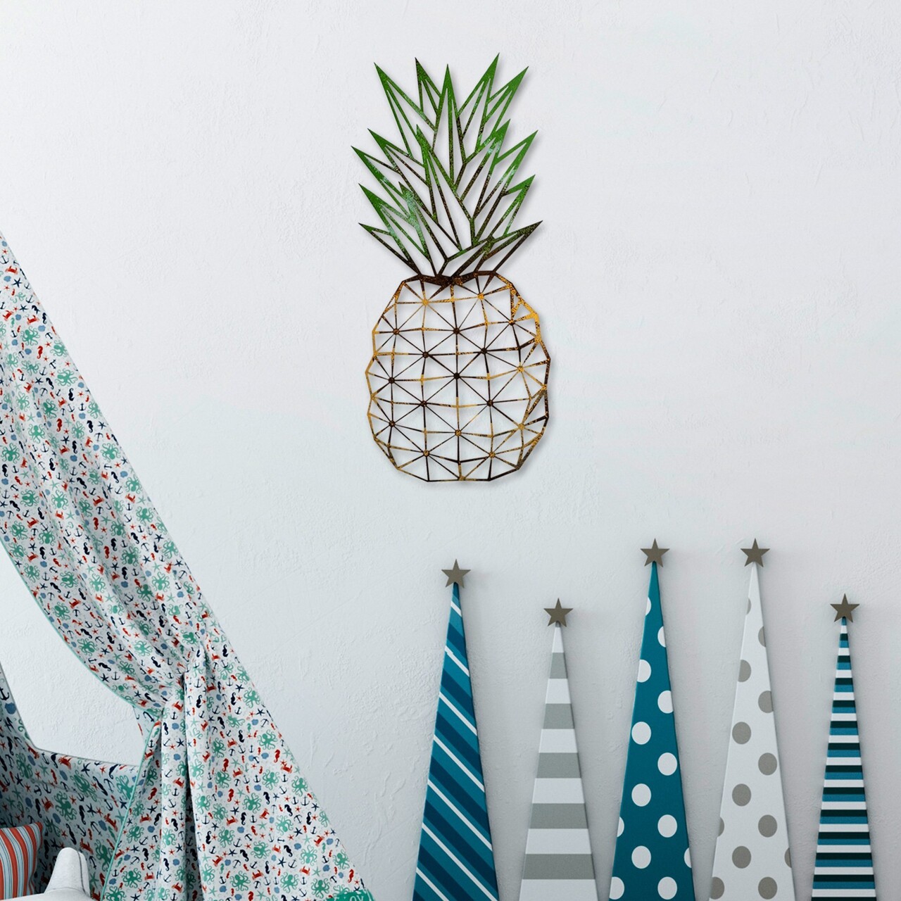 Decoratiune de perete, Pineapple 223, Lățime: 56 cm Înălțime: 24 cm Adâncime: 1,5 cm, Multicolor - view 3