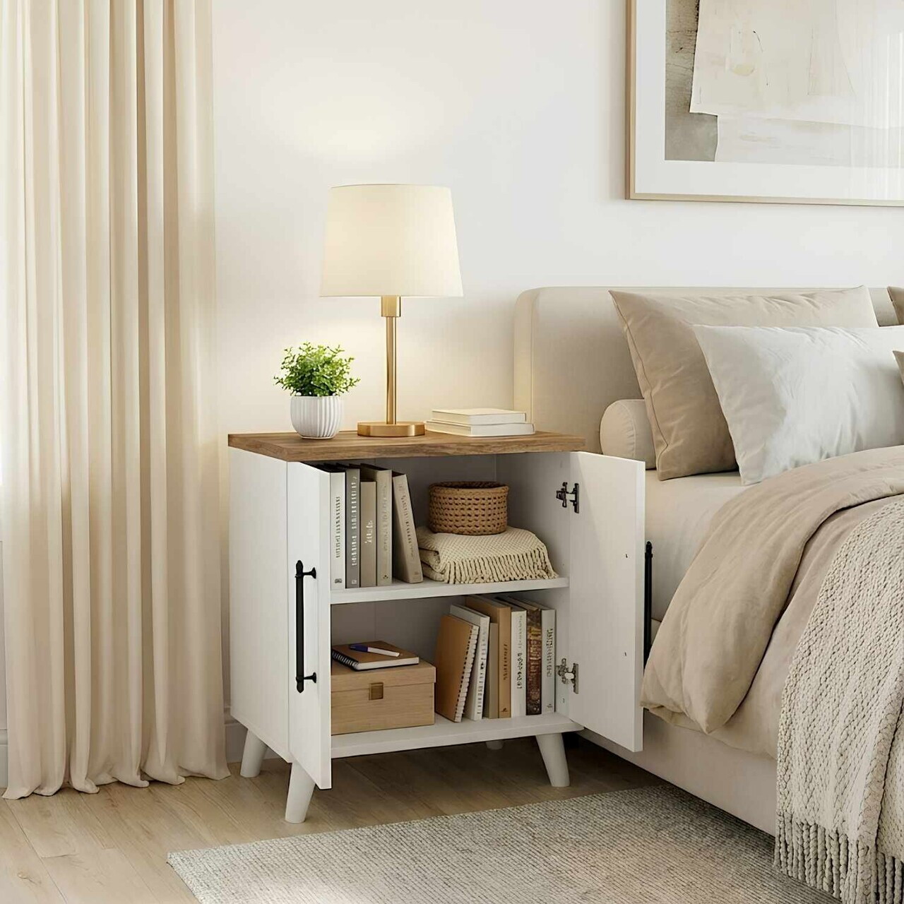 Noptiera, Hanah Home, Lumen, 51.5x57.6x32.2 cm, Pin Atlantic / Alb — imaginea 2