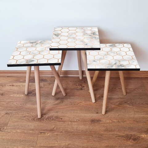 Set masute 3 piese, Leona, 3Shp397, Alb / Maro
