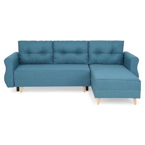 Coltar extensibil cu lada si sezlong interschimbabil, Lecce, L.230 l.76/140 H.90, stofa, albastru