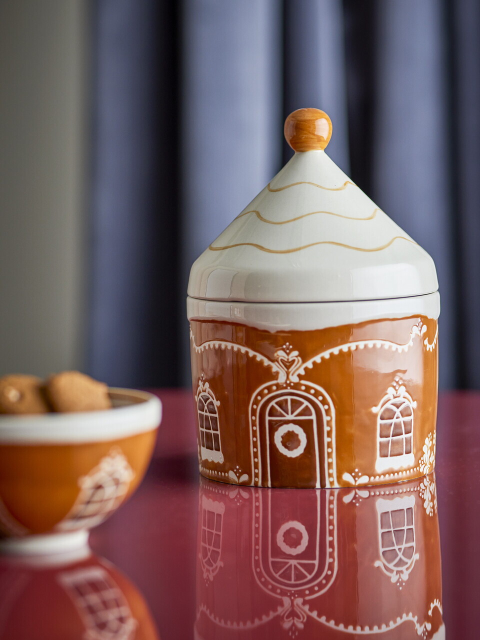 Recipient cu capac, Bloomingville, Gina, 16x23 cm, 1.15 L, ceramica, maro — imaginea 3