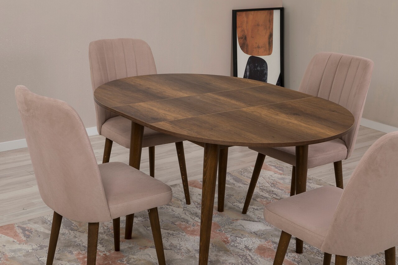 Set masa extensibila si scaune, Hanah Home, Vina 0900, Nuc / Piatra - imagine 5