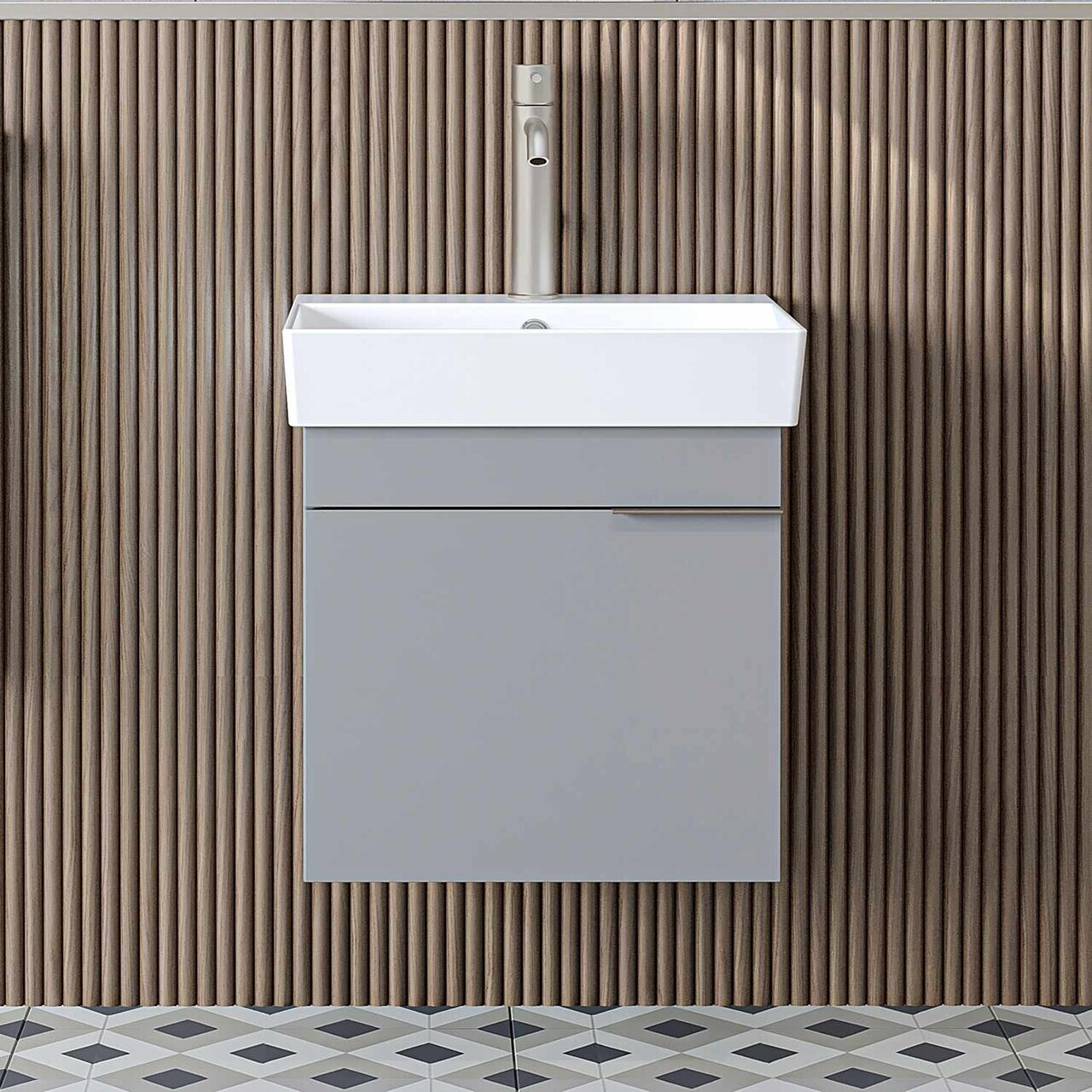 Dulap de baie cu chiuvetă, Hanah Home, Likya 49, 49x54x38.6 cm, PAL, Gri deschis — imaginea 3