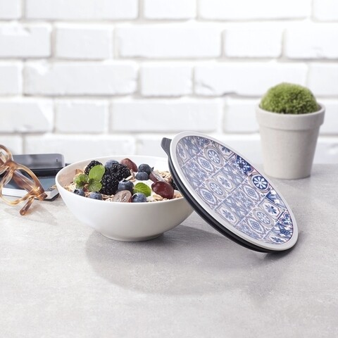 Bol cu capac pentru pranz, Villeroy & Boch, To Go Indigo Dish M, inchidere etans, 350 ml, portelan premium/silicon 350