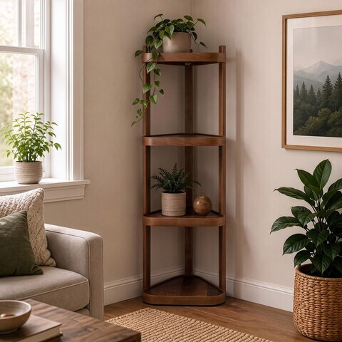 Corp biblioteca, Hanah Home, Polo Ucgen, 46x150x46 cm, LEMN MASIV DE FAG, Maro