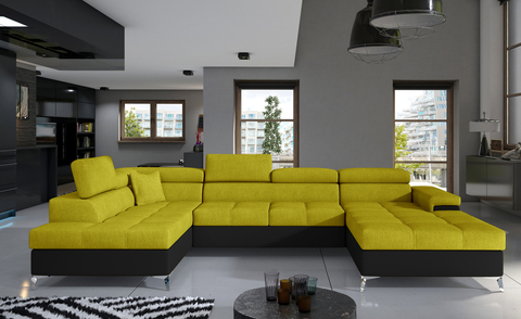 Coltar extensibil stanga 5 locuri ELTAP, Edr-17, Eduardo, 337x205x88 cm, lemn/poliester, galben/negru
