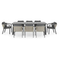Set masa + 8 scaune Lyne, 229.5x99x76 cm / 62x60.5x75 cm, aluminiu/poliester, maro/gri