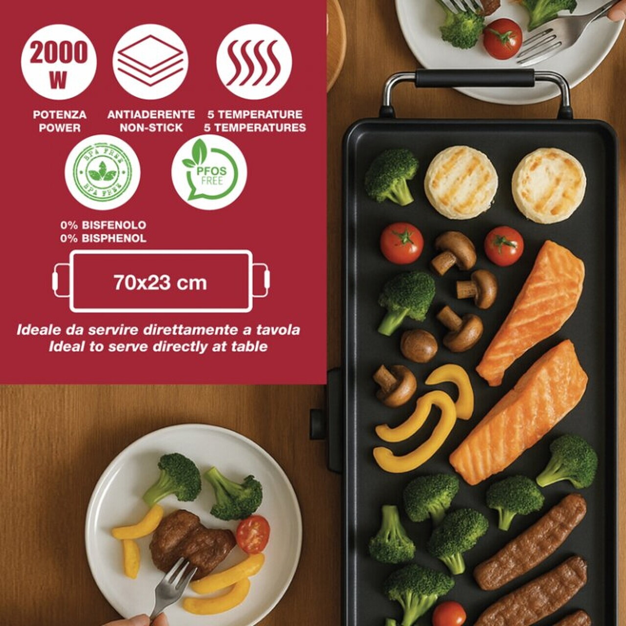 Gratar Teppanyaki XL, Beper, 2000W, 70x23 cm, aluminiu, negru - imagine 2